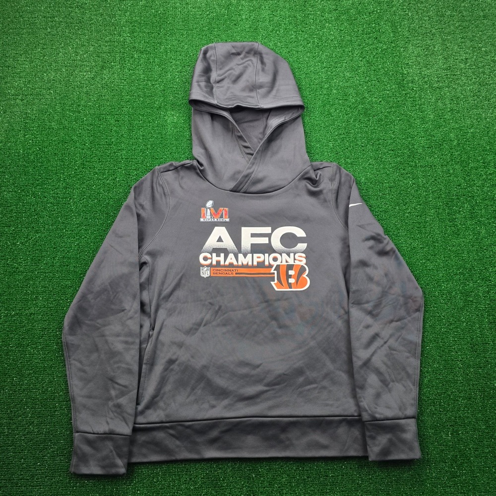 Cincinnati Bengals Hoodie Sweatshirt Womens Large Gray Nike AFC Champions NFL